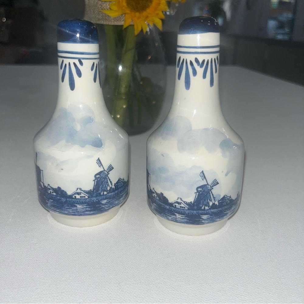 Blue and White Ceramic Windmill Shakers